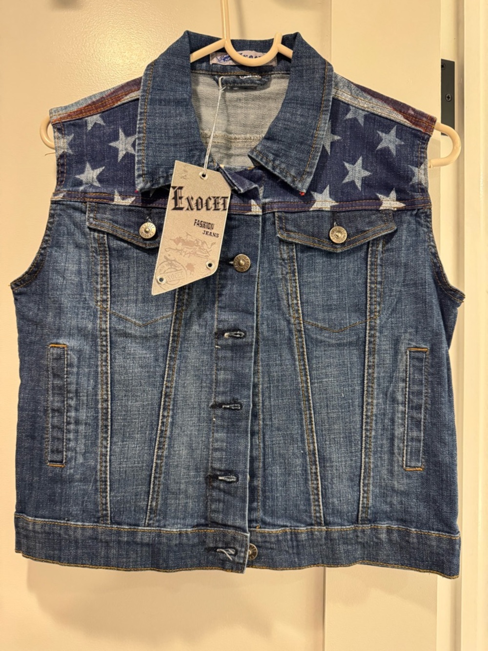 Exocet Denim Vest with Star Print Yoke NWT
